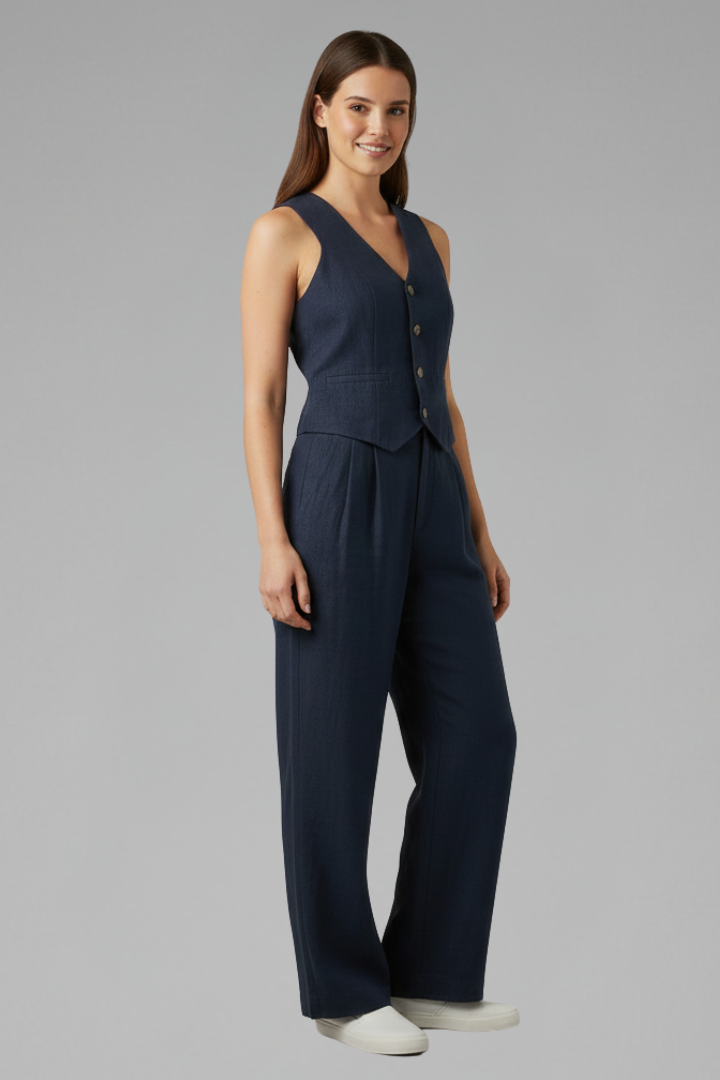 Joris | Women's 2 Piece Outfit – Button Front Waistcoat & Wide Leg Trousers