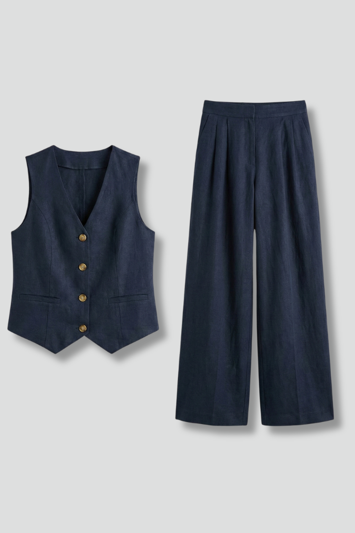Joris | Women's 2 Piece Outfit – Button Front Waistcoat & Wide Leg Trousers