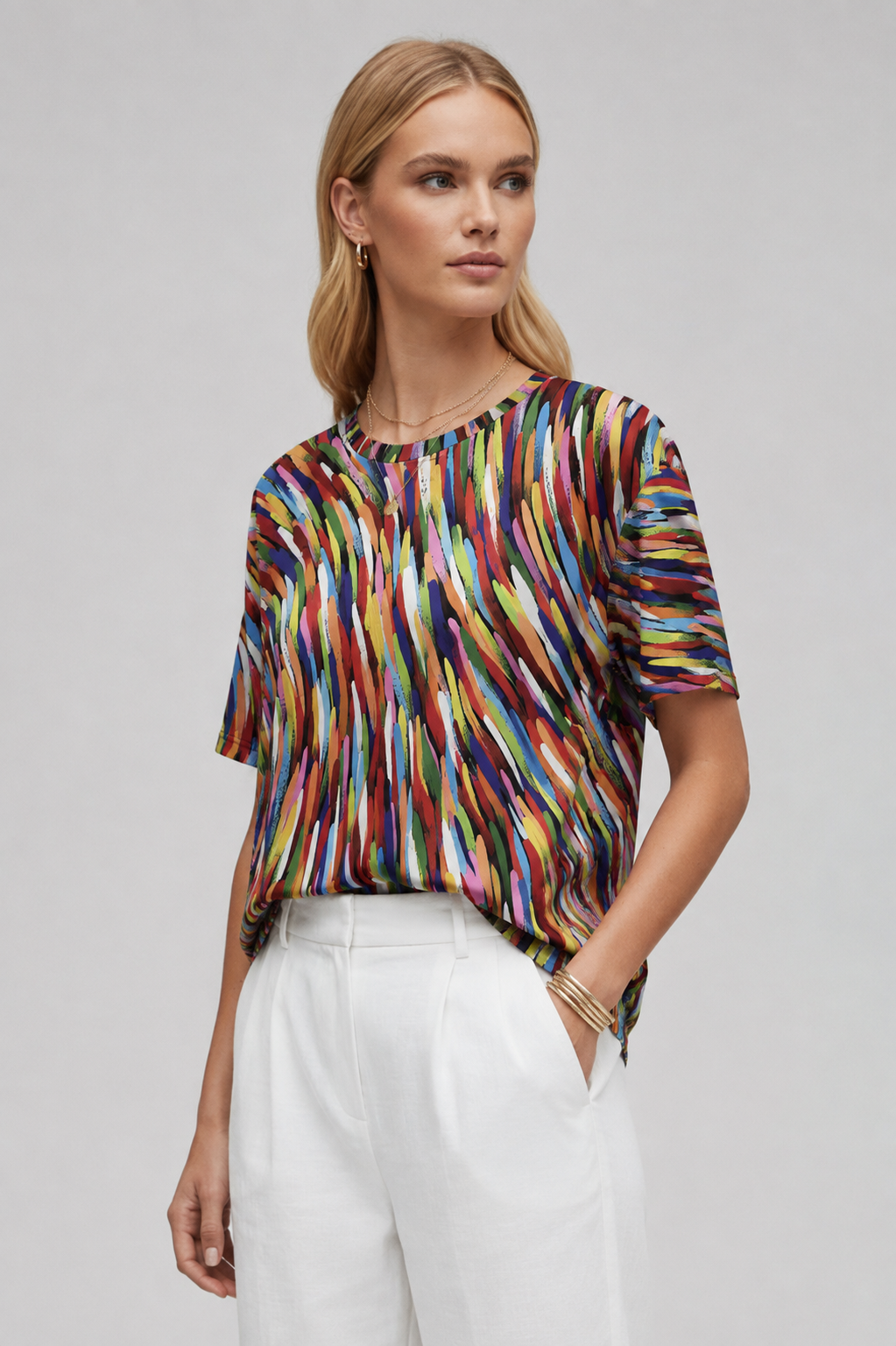 Jovie | Women’s Printed Blouse – Abstract Print Short Sleeve Top, Round Neck Loose Fit