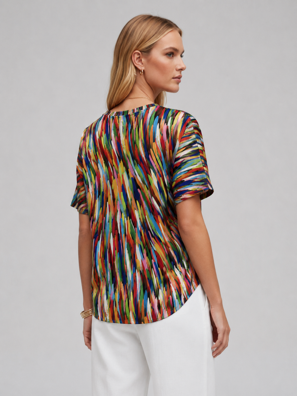 Jovie | Women’s Printed Blouse – Abstract Print Short Sleeve Top, Round Neck Loose Fit