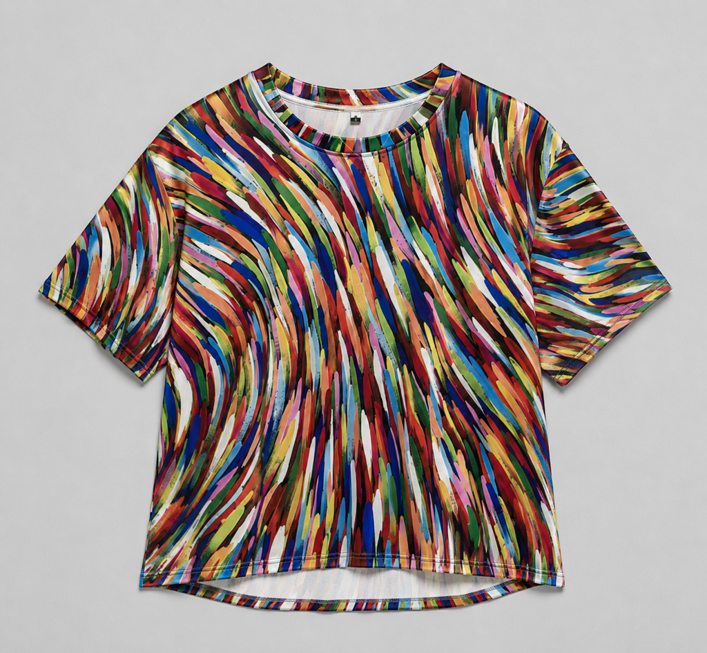 Jovie | Women’s Printed Blouse – Abstract Print Short Sleeve Top, Round Neck Loose Fit