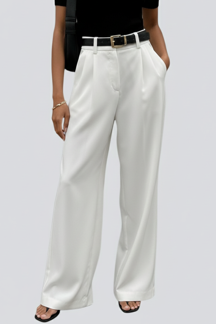 Juna | Women’s High-Waist Wide-Leg Pleated Trousers – Full Length Formal Office Pants