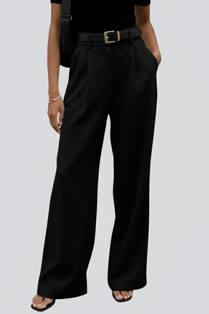 Juna | Women’s High-Waist Wide-Leg Pleated Trousers – Full Length Formal Office Pants