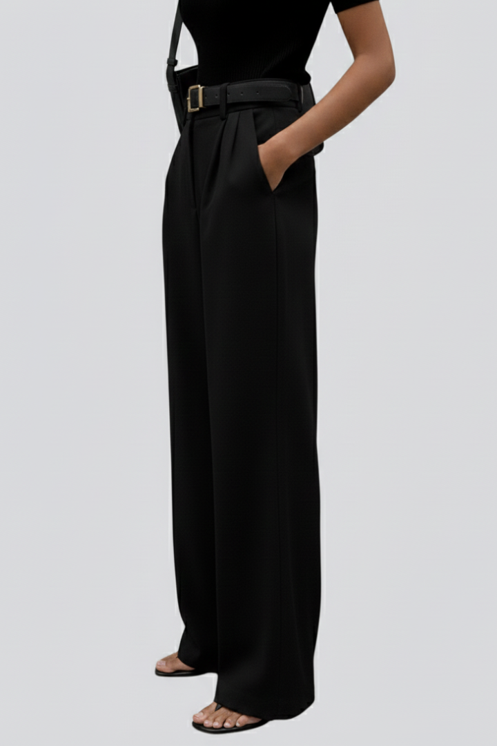 Juna | Women’s High-Waist Wide-Leg Pleated Trousers – Full Length Formal Office Pants