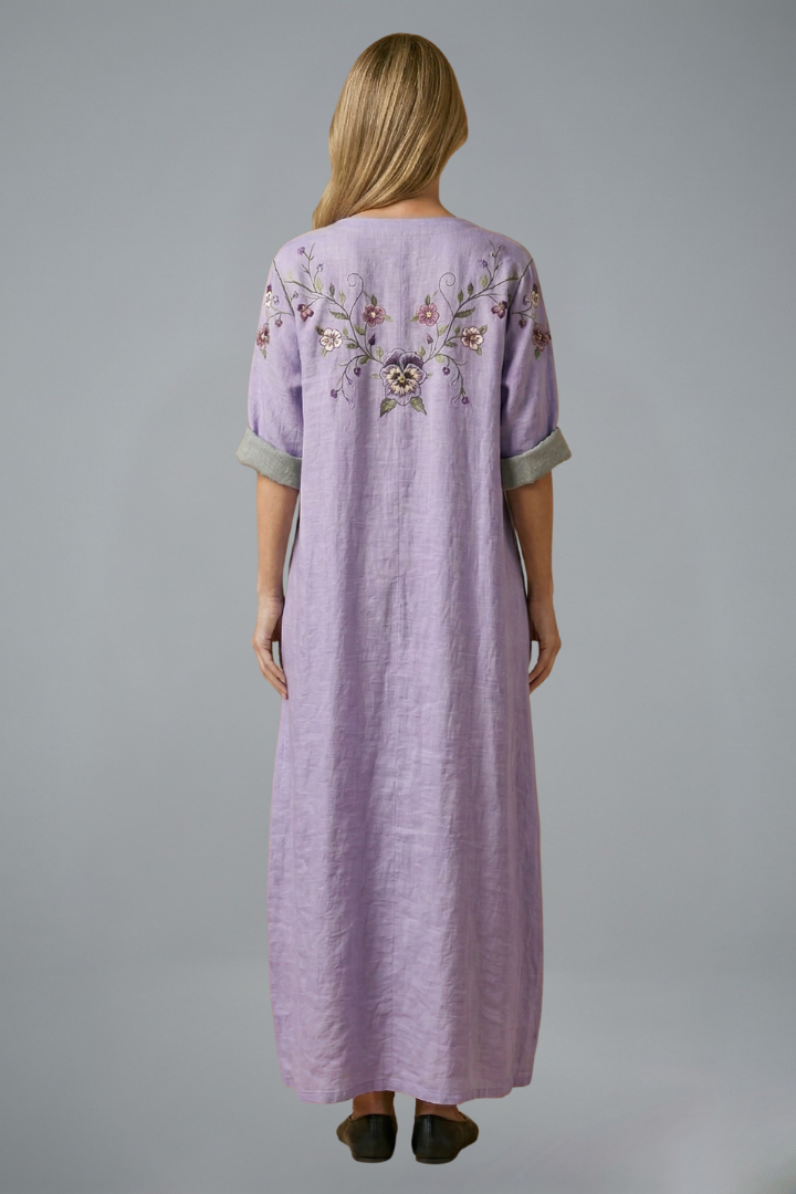 Juniper | Women's Embroidered Maxi Dress – Round Neck Short Sleeve Long Dress with Side Pockets & Relaxed Fit
