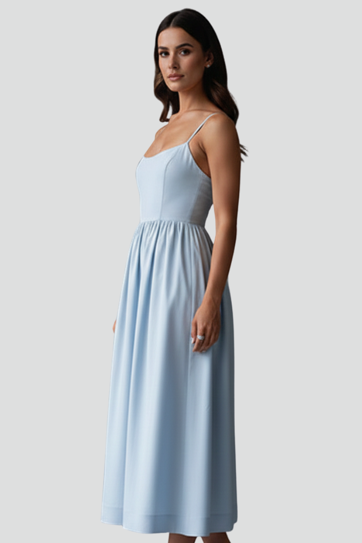 Jylia | Women’s Spaghetti Strap Midi Dress – Gathered Waist Sleeveless Summer Dress