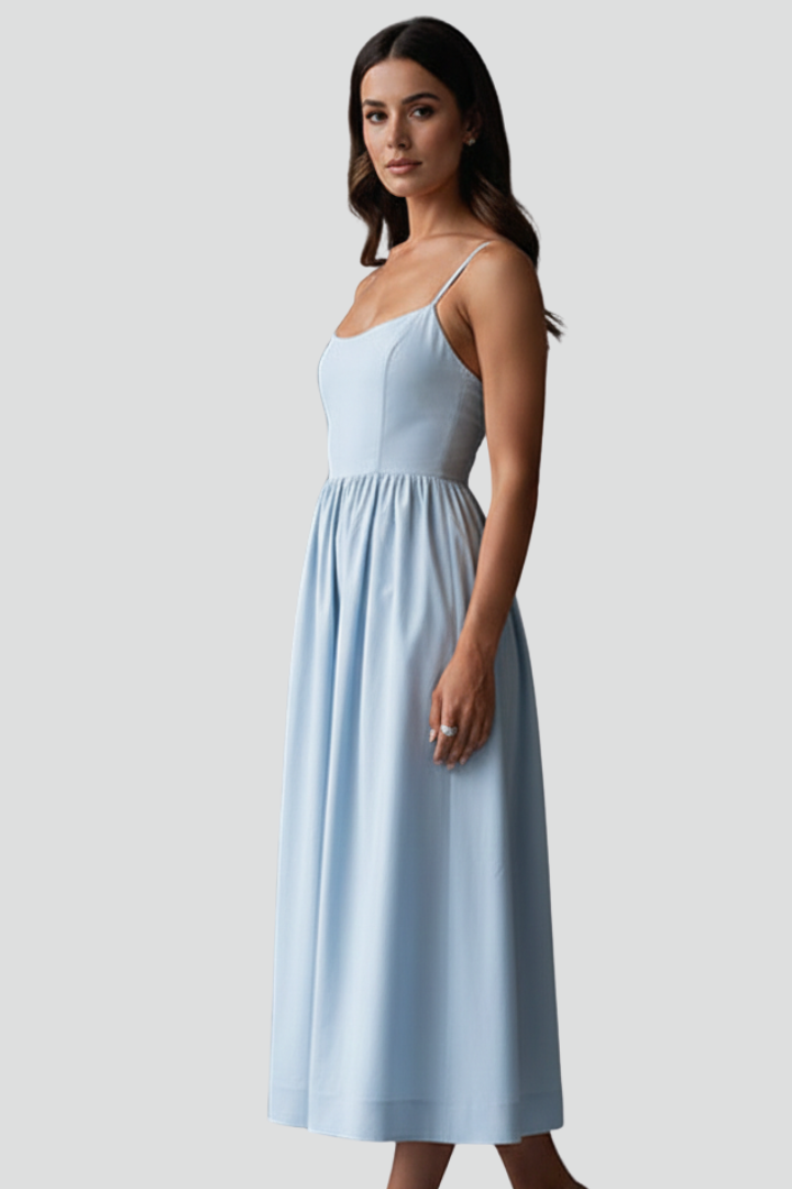 Jylia | Women’s Spaghetti Strap Midi Dress – Gathered Waist Sleeveless Summer Dress