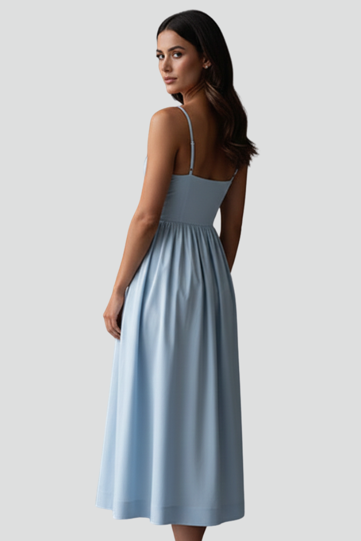 Jylia | Women’s Spaghetti Strap Midi Dress – Gathered Waist Sleeveless Summer Dress