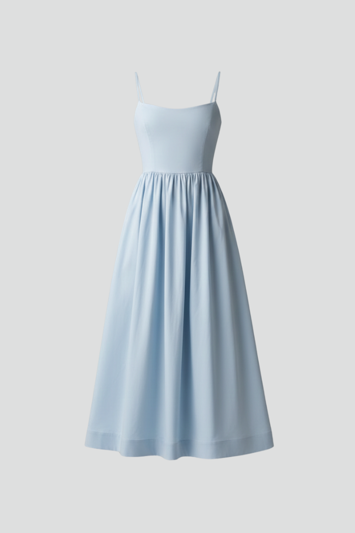Jylia | Women’s Spaghetti Strap Midi Dress – Gathered Waist Sleeveless Summer Dress