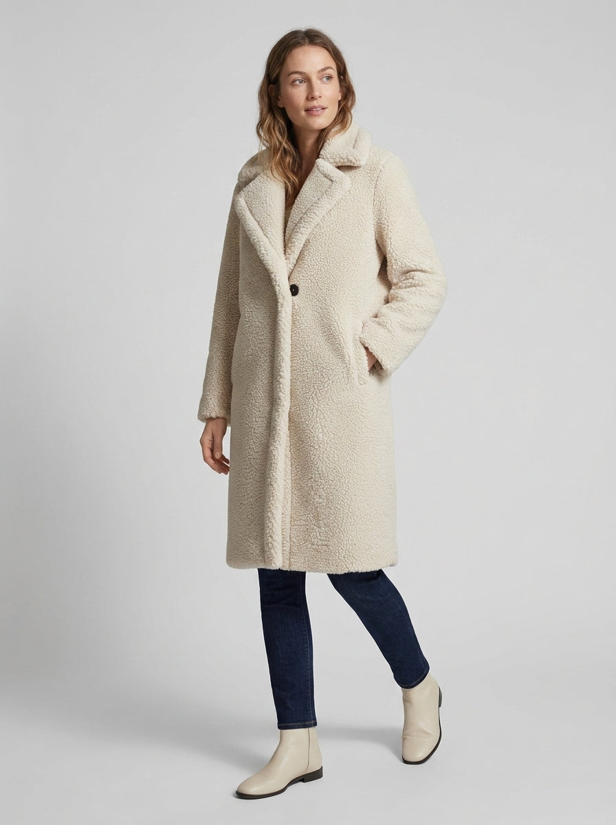 Kaelani | Women’s Long Textured Coat with Lapel Collar, Open Front & Long Sleeves