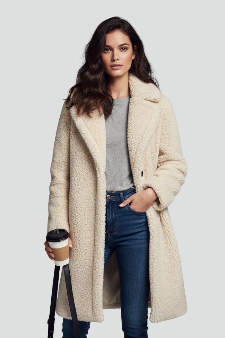 Kaelani | Women’s Long Textured Coat with Lapel Collar, Open Front & Long Sleeves
