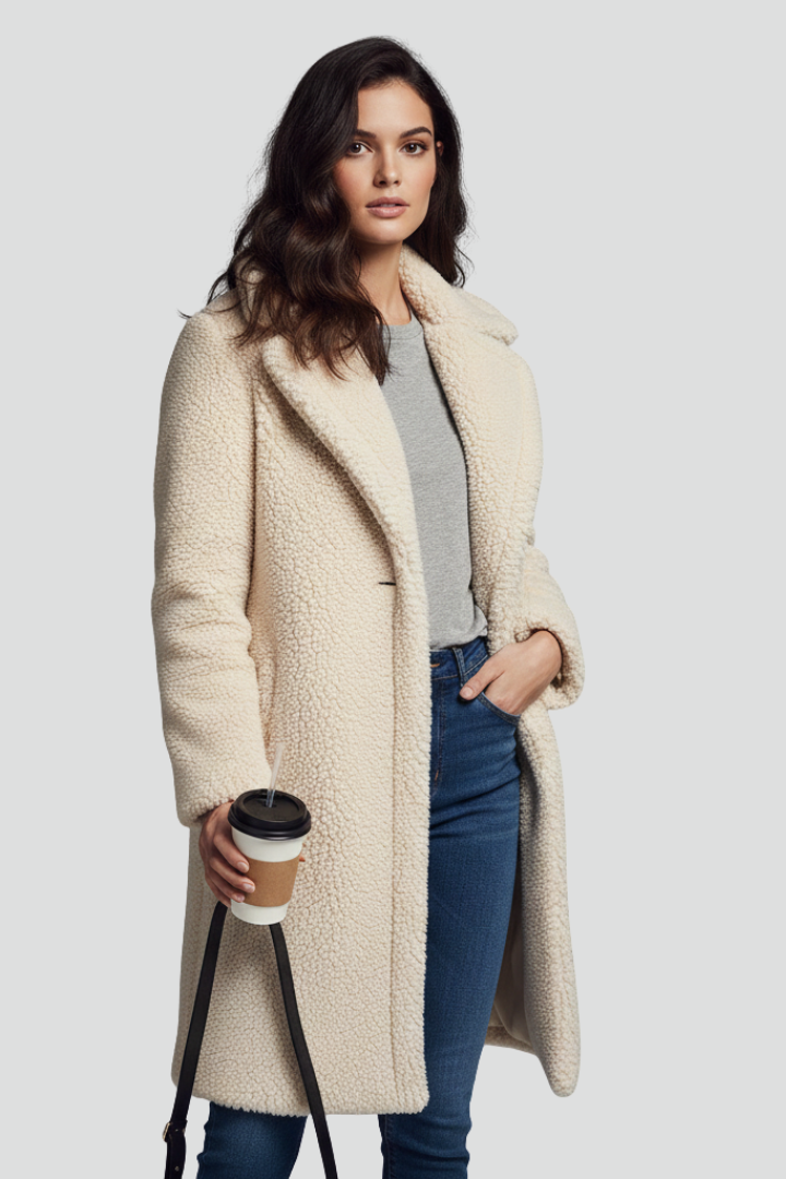 Kaelani | Women’s Long Textured Coat with Lapel Collar, Open Front & Long Sleeves