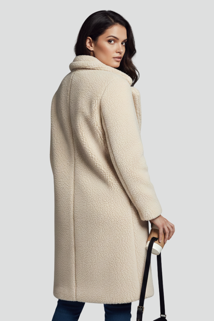 Kaelani | Women’s Long Textured Coat with Lapel Collar, Open Front & Long Sleeves