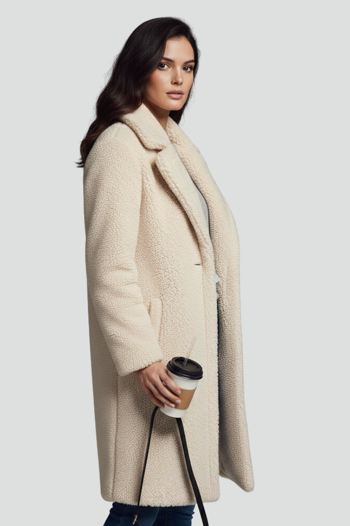 Kaelani | Women’s Long Textured Coat with Lapel Collar, Open Front & Long Sleeves