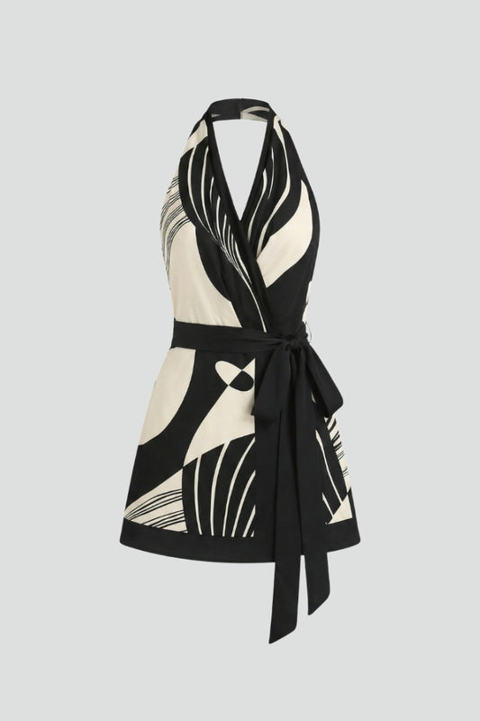 Kalani | Women’s Halter Wrap Mini Dress – Tie Waist, Sleeveless, Summer Mini Dress