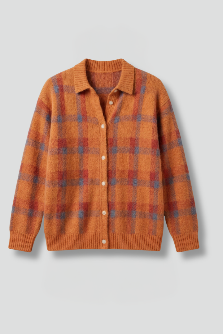 Kalinelle | Women’s Check Cardigan – Button-Front Knit Jumper with Long Sleeves