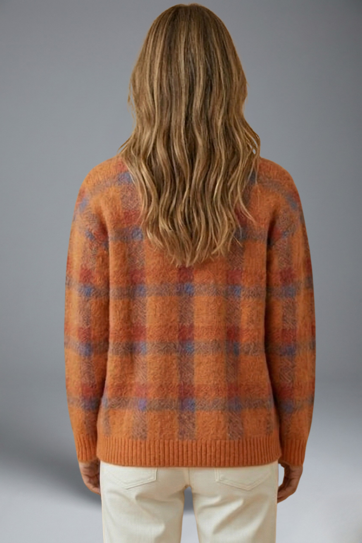 Kalinelle | Women’s Check Cardigan – Button-Front Knit Jumper with Long Sleeves