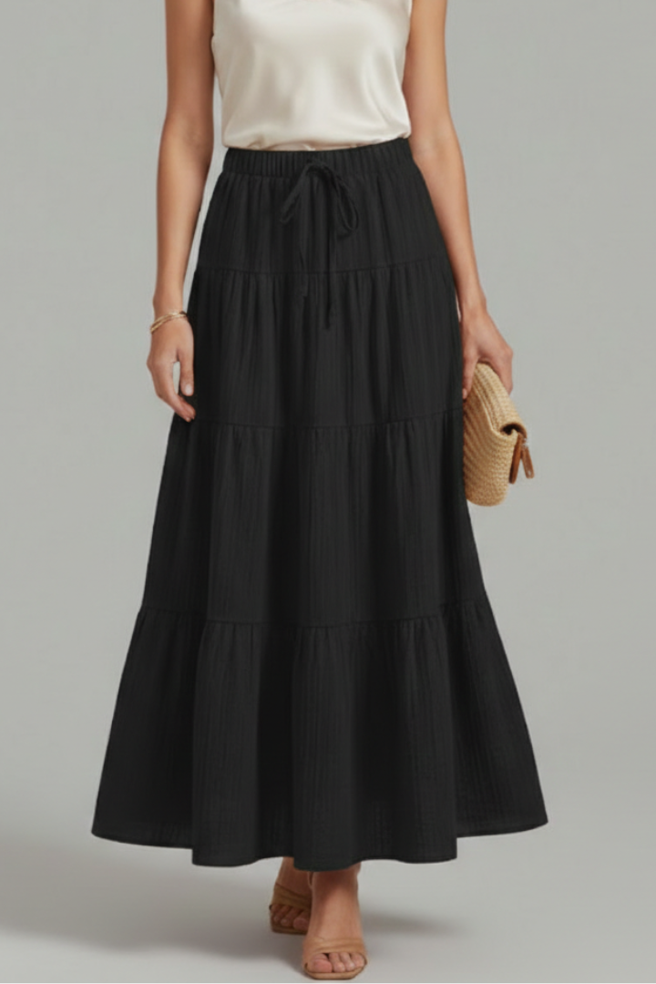 Kallie | Women’s Maxi Skirt – High Elastic Waist, Tiered Panels, Full-Length Flared Fit