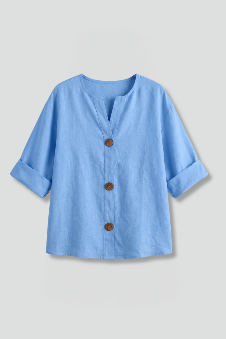Kassidy | Women's Linen Blouse – Loose Fit Short Sleeve Round Neck Breathable Casual Top