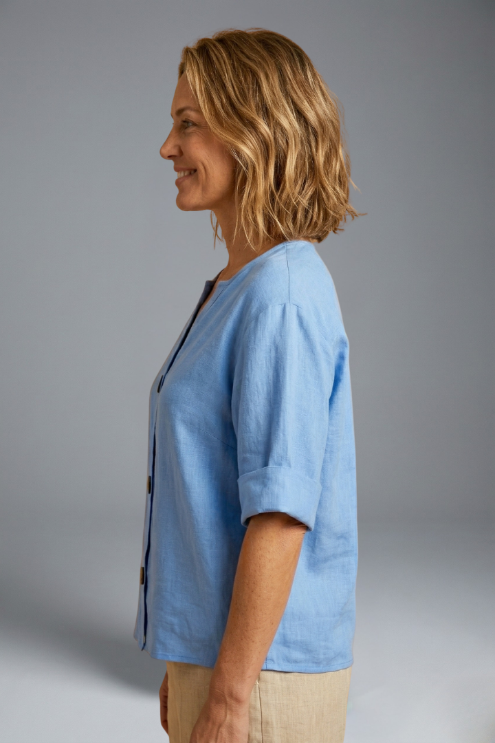 Kassidy | Women's Linen Blouse – Loose Fit Short Sleeve Round Neck Breathable Casual Top