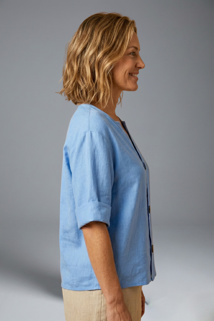 Kassidy | Women's Linen Blouse – Loose Fit Short Sleeve Round Neck Breathable Casual Top