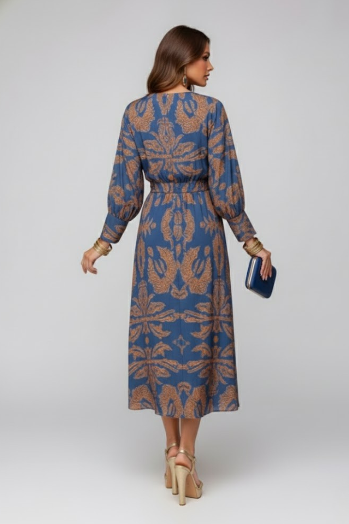 Kela | Women’s Printed Maxi Dress - Deep V-Neck, Long Flowy Elegant Dress