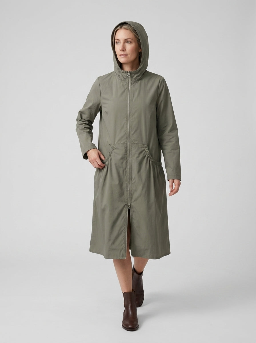 Kerensa | Women’s Long Hooded Coat – Full-Zip Straight Fit with Side Pockets
