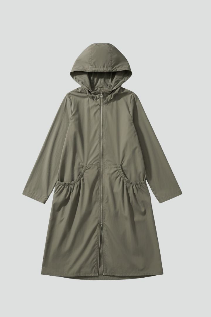 Kerensa | Women’s Long Hooded Coat – Full-Zip Straight Fit with Side Pockets