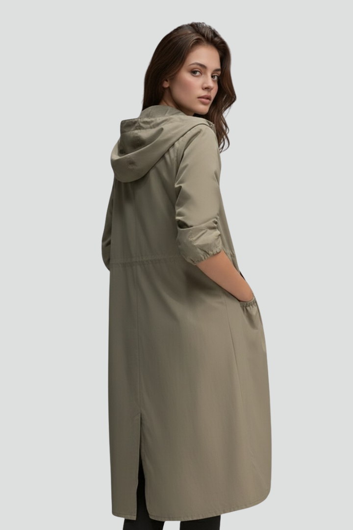 Kerensa | Women’s Long Hooded Coat – Full-Zip Straight Fit with Side Pockets