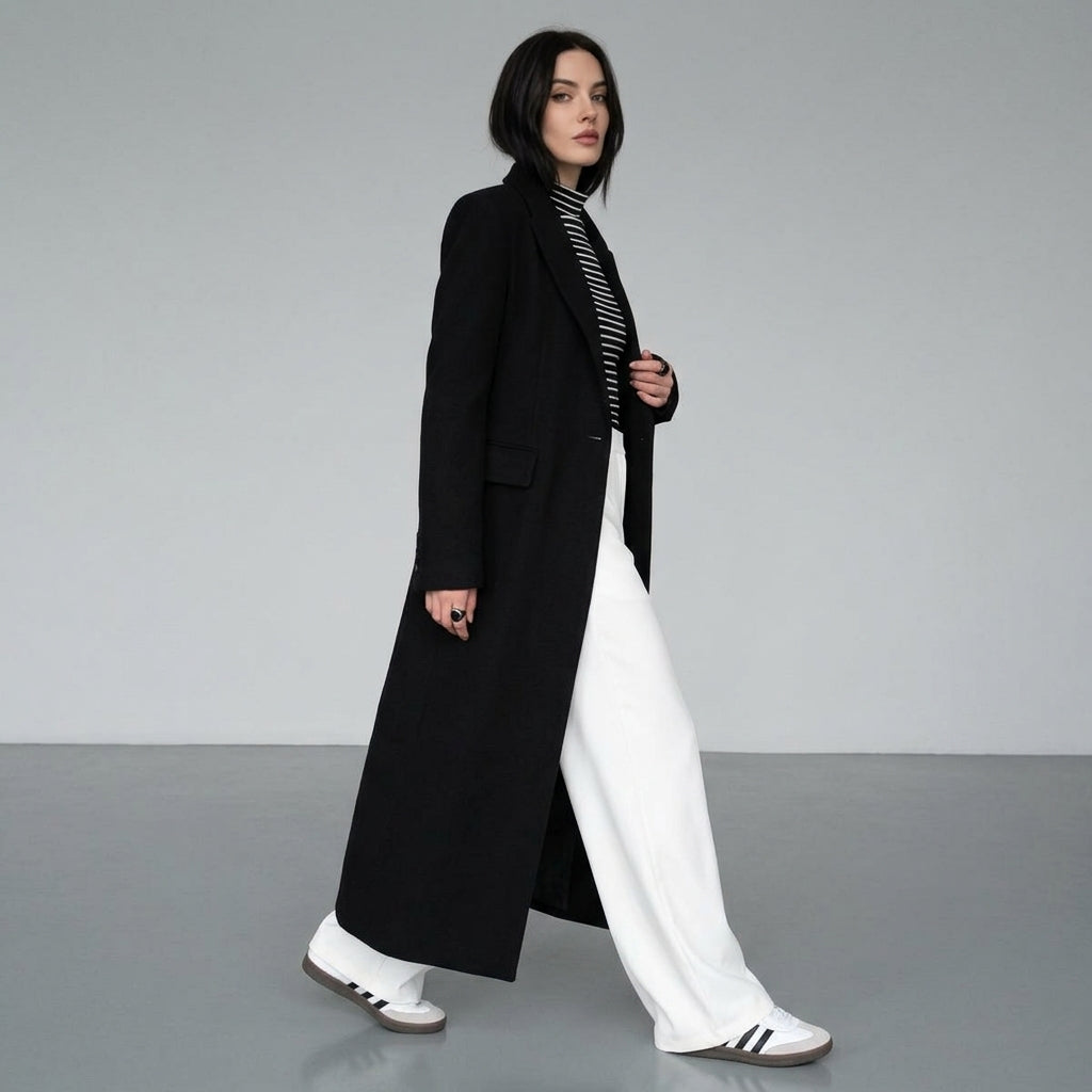 Kerenza | Women's Long Wool-Blend Coat – Double-Breasted Coat