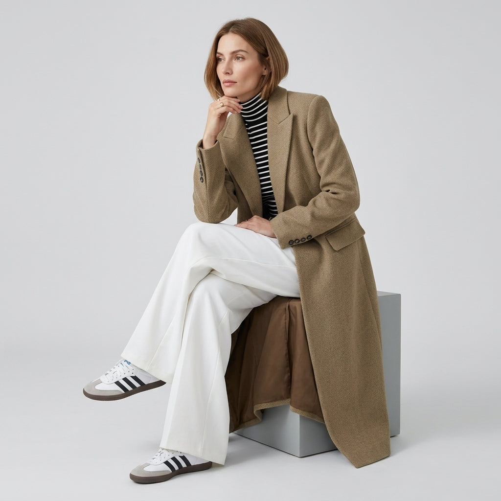 Kerenza | Women's Long Wool-Blend Coat – Double-Breasted Coat