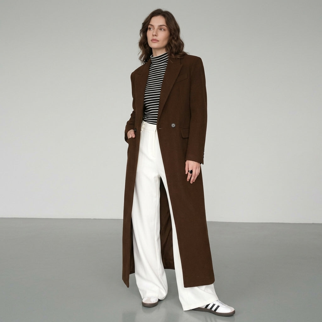 Kerenza | Women's Long Wool-Blend Coat – Double-Breasted Coat