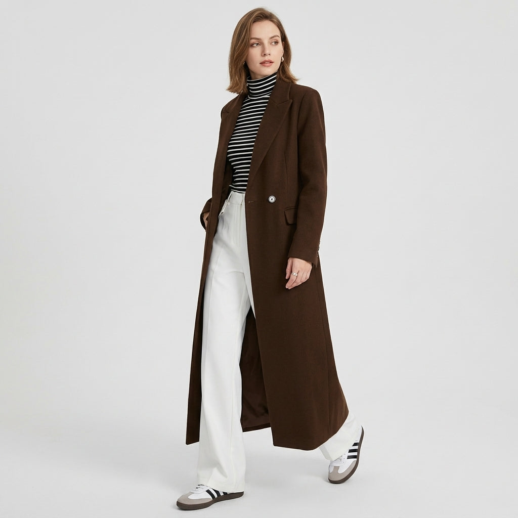 Kerenza | Women's Long Wool-Blend Coat – Double-Breasted Coat