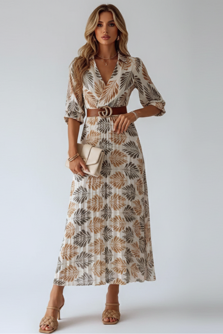 Kinsley | Women’s Patterned Maxi Dress – Elbow Sleeve Full-Length Floral Print Summer Dress
