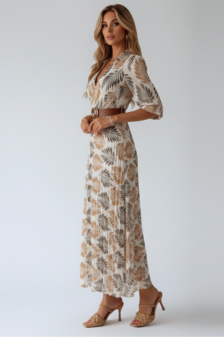Kinsley | Women’s Patterned Maxi Dress – Elbow Sleeve Full-Length Floral Print Summer Dress