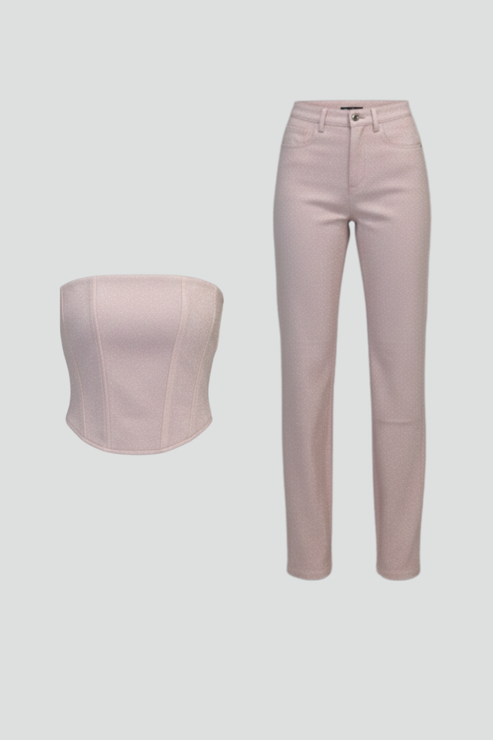 Kylia | Women’s Two Piece Trouser Set – Strapless Top Straight Leg Pants Matching Co-Ord Set