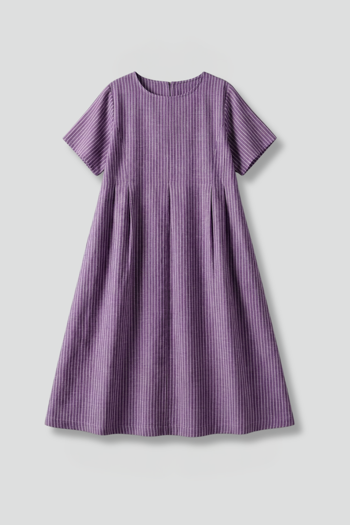 Landry | Women's Round Neck Maxi Dress – Pleated Waist Casual Long Dress with Pockets