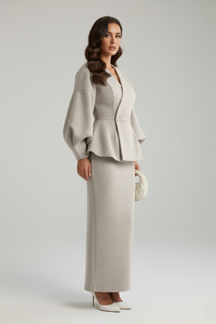 Larissa | Women's Puff Sleeve Blazer & Long Skirt Set – Tailored Two-Piece Suit