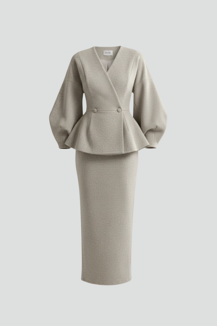 Larissa | Women's Puff Sleeve Blazer & Long Skirt Set – Tailored Two-Piece Suit