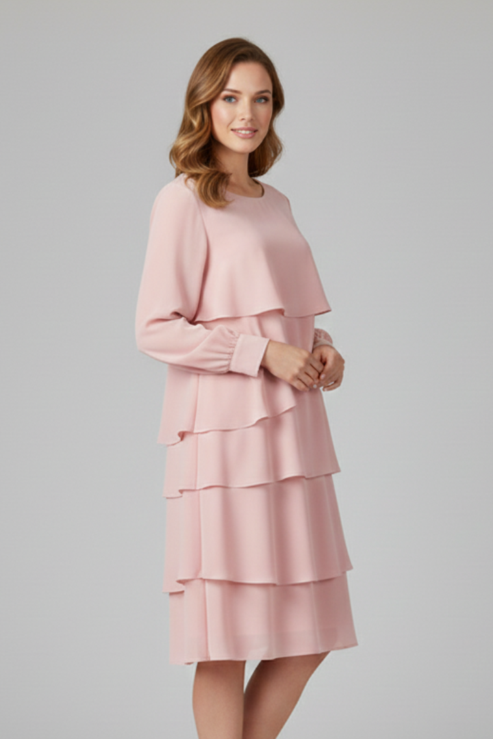 Laya | Women's Tiered Layered Dress – Long Sleeve Knee-Length Casual Dress