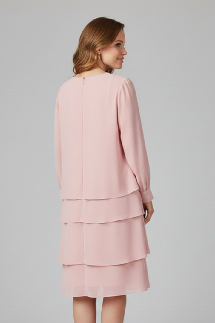 Laya | Women's Tiered Layered Dress – Long Sleeve Knee-Length Casual Dress