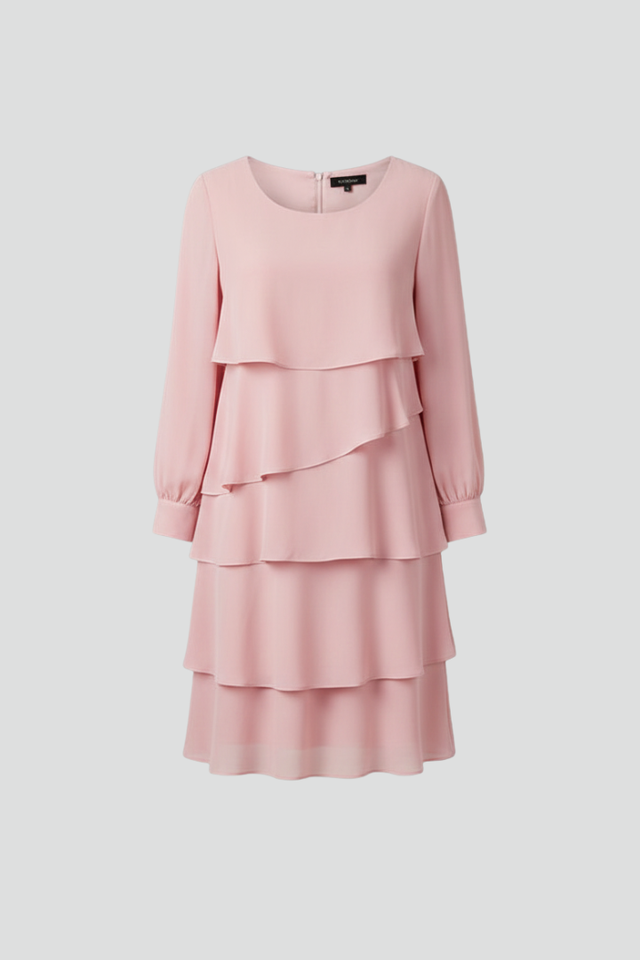 Laya | Women's Tiered Layered Dress – Long Sleeve Knee-Length Casual Dress