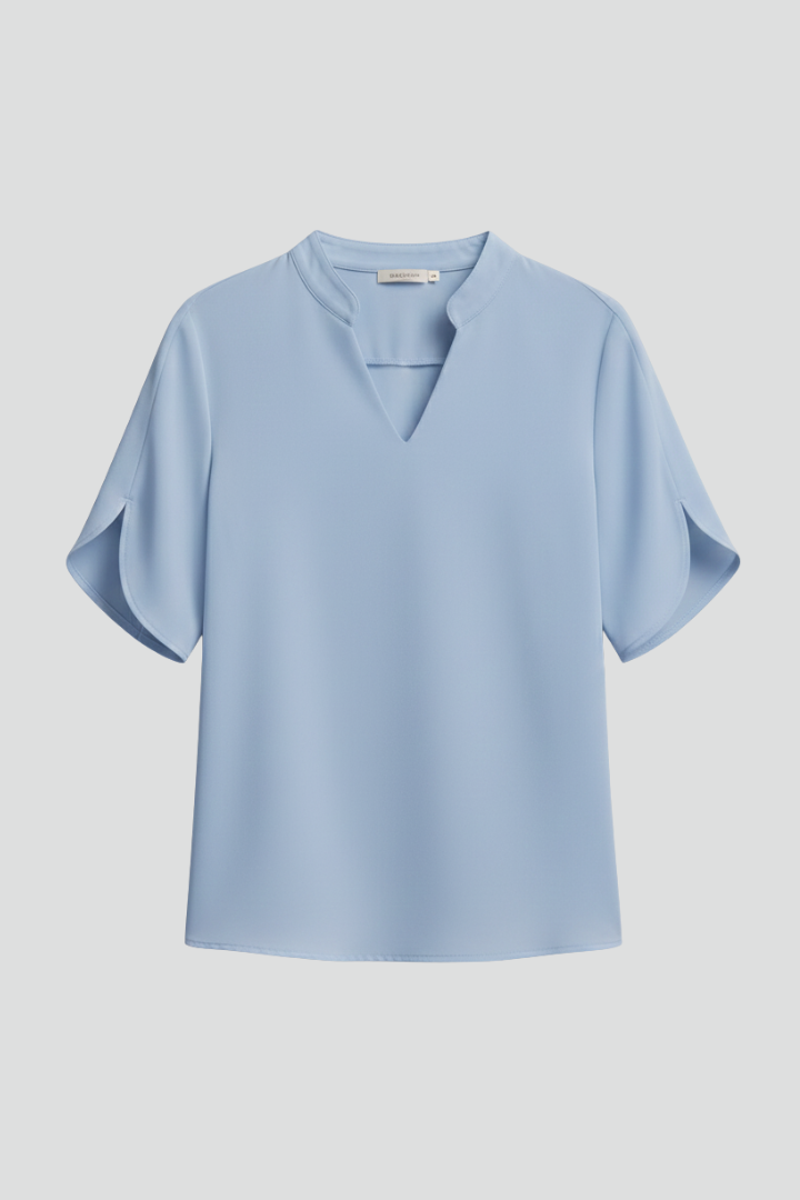 Leni | Women’s Woven Blouse – V-Neck Short Sleeve Relaxed Fit Everyday Top