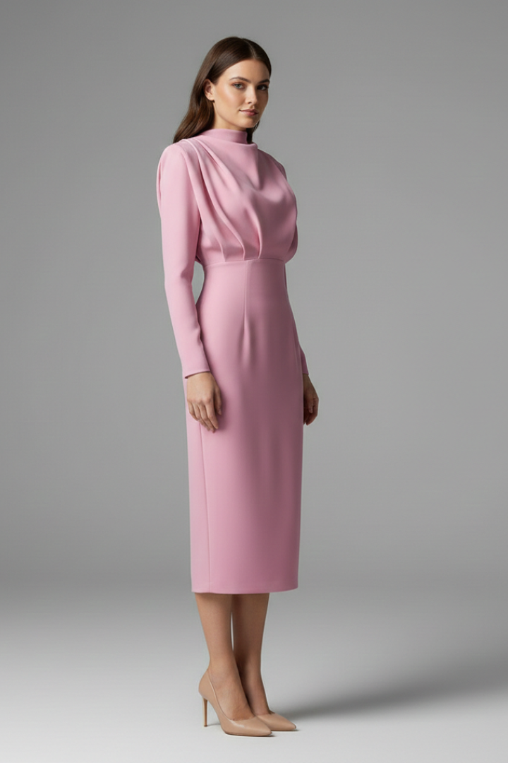 Lenora | Women’s High Neck Maxi Dress – Long Sleeve Ankle-Length Dress