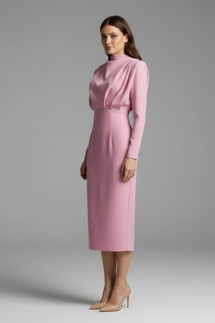 Lenora | Women’s High Neck Maxi Dress – Long Sleeve Ankle-Length Dress