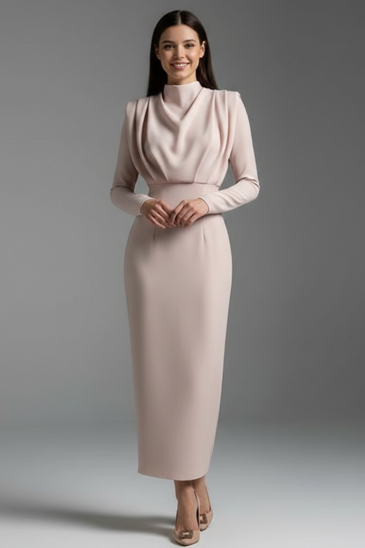 Lenora | Women’s High Neck Maxi Dress – Long Sleeve Ankle-Length Dress