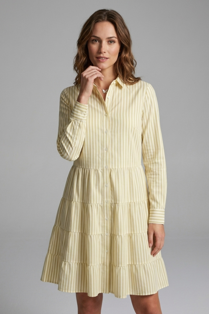 Leona | Women's Casual Shirt Dress – Striped Button Up Long Sleeve Mini Dress
