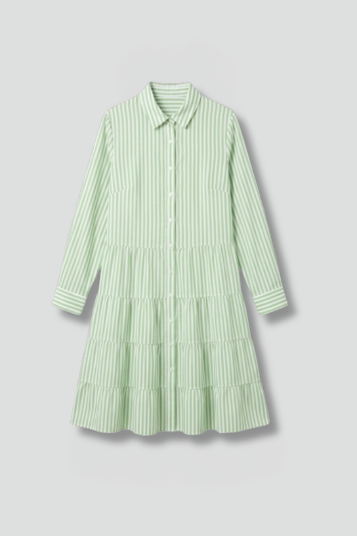 Leona | Women's Casual Shirt Dress – Striped Button Up Long Sleeve Mini Dress