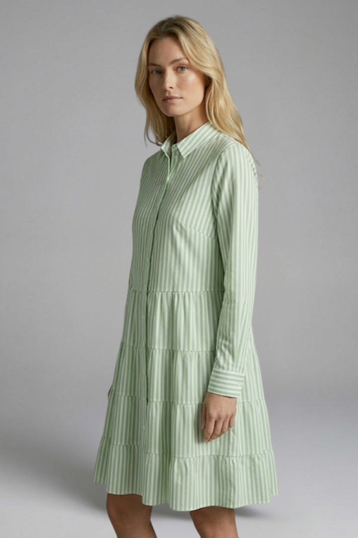 Leona | Women's Casual Shirt Dress – Striped Button Up Long Sleeve Mini Dress