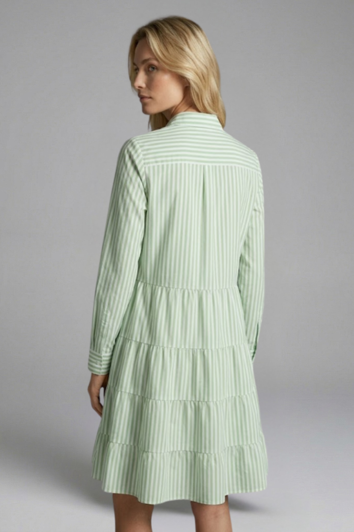 Leona | Women's Casual Shirt Dress – Striped Button Up Long Sleeve Mini Dress